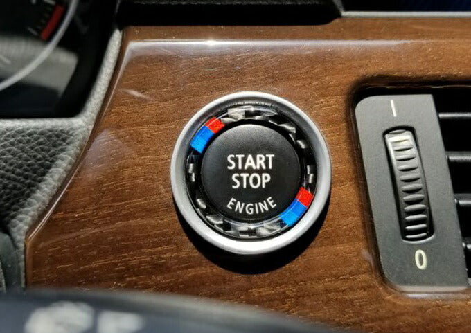 BMW エンジン スタートボタン リング Mカラーカーボン 3シリーズ E90 E91 E92 E93 送料無料 ステッカー イグニッション プッシュスターター アクセサリー Mパフォーマンス カスタマイズ 内装パーツ