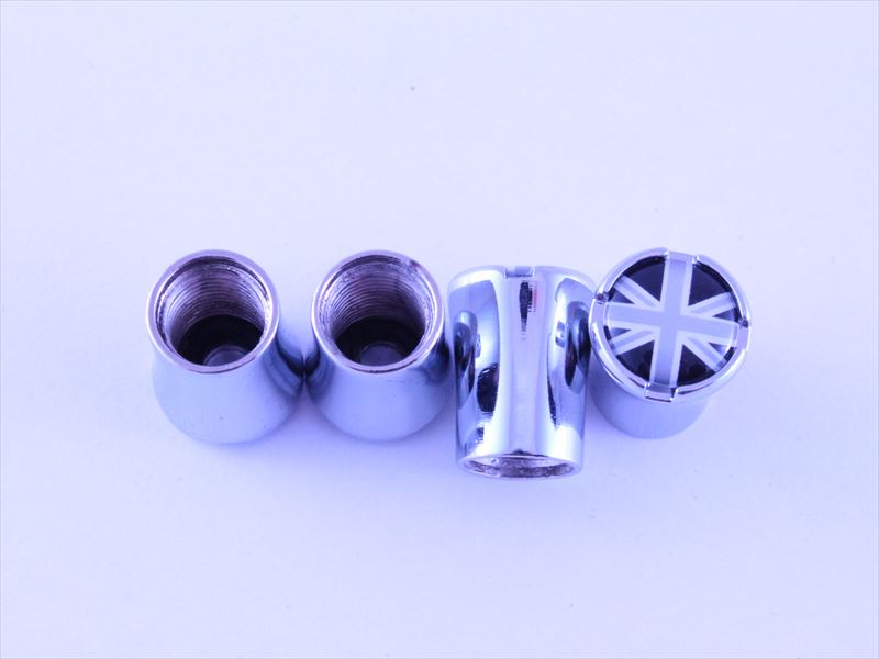 タイヤ エアバルブ キャップ クロームメッキ×ブラックユニオンジャック 4個セット 送料無料 BMW MINI ミニ などに エアーバルブ キャップ アクセサリー カスタム パーツ R55 R56 R57 R58 R59 R60 R61 F54 F55 F56 F57 F60 車用品 ドレスアップ