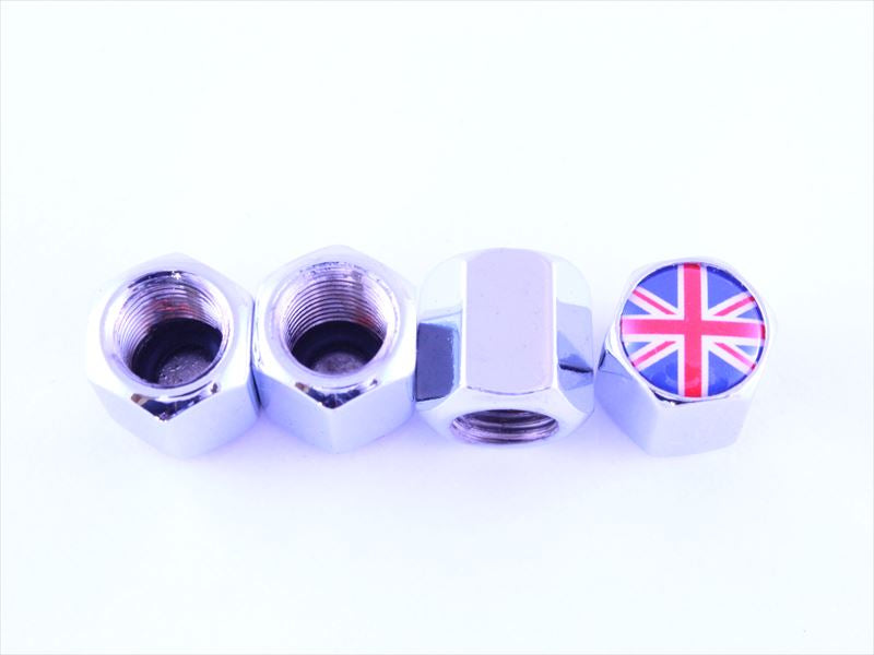 タイヤ エアバルブ キャップ クロームメッキ×ユニオンジャック キーホルダー付き 4個セット BMW MINI ミニ などに エアーバルブ キャップ アクセサリー カスタム パーツ R55 R56 R57 R58 R59 R60 R61 F54 F55 F56 F57 F60