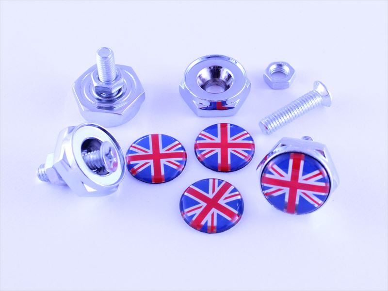 ナンバープレート ボルトカバー ユニオンジャック柄 4個セット 盗難抑止 汎用 BMW MINI(ミニクーパー)などに アクセサリー カスタムパーツ R55/R56/R57/R58/R59/R60/R61/F54/F55/F56/F57/F60