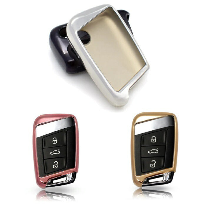キーカバー 車 フォルクスワーゲン メタリック TPU製 全6色 送料無料 キーケース メッキ VW Volkswagen用 ゴルフ7 パサート Polo など 専用設計 スマートキー キーホルダー 車用品 カーアクセサリー おしゃれ 女性 男性 人気 カーアクセ 小物