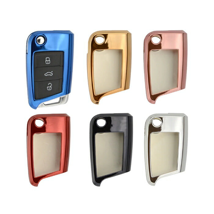 フォルクスワーゲン キーカバー メタリック TPU製 全6色 送料無料 キーケース メッキ VW Volkswagen用 ゴルフ7 パサート ビートル など 専用設計 スマートキー キーホルダー 車用品 カーアクセサリー おしゃれ 女性 男性 人気 カーアクセ 小物