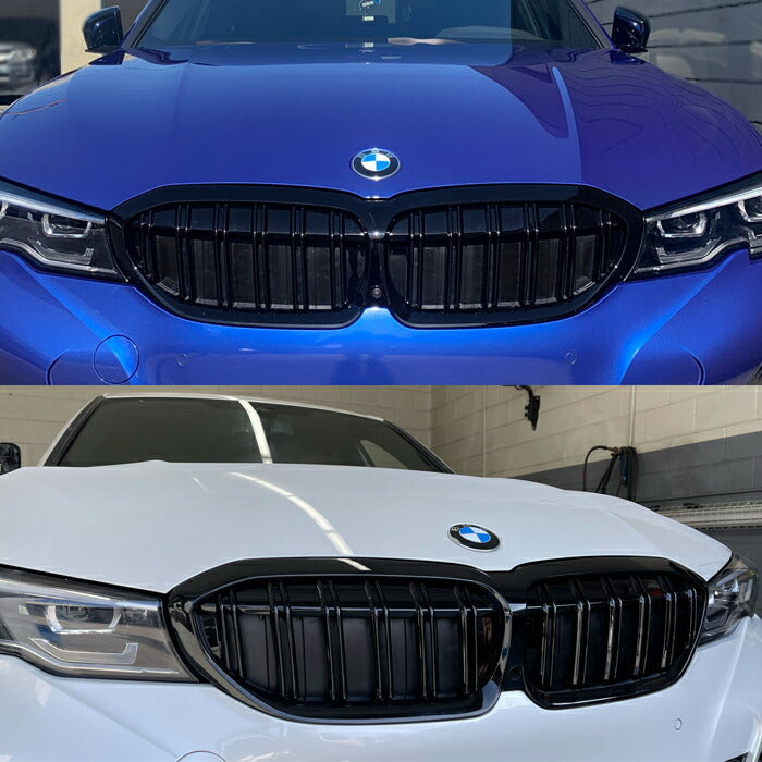 BMW G20 G21 3シリーズ 前期 フロントグリル ダブルフィン グロスブラック 艶有ブラック Mスタイル Mルック キドニーグリル フロント グリル グリルカバー グリルトリム バー アクセサリー カスタム パーツ