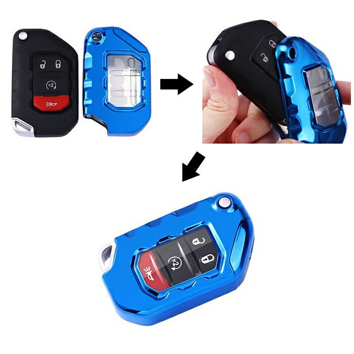 Jeep ジープ ラングラー JL キーケース キーカバー キーホルダー TPU製 メタリック メッキ フルカバー キーレス スマートキー キーフォブ カスタム パーツ カーアクセサリー おしゃれ 女性 男性 人気 カーアクセ 小物