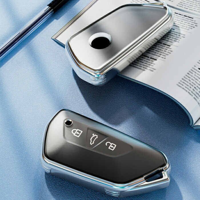 フォルクスワーゲン Volkswagen VW TPU キーカバー キーケース クリア 半透明 スマートキーケース カバー 収納 ゴルフ8 ゴルフ8ヴァリアント ゴルフ8.5 ゴルフ8.5ヴァリアント パサート B9 ID.4 など アクセサリー カスタム パーツ