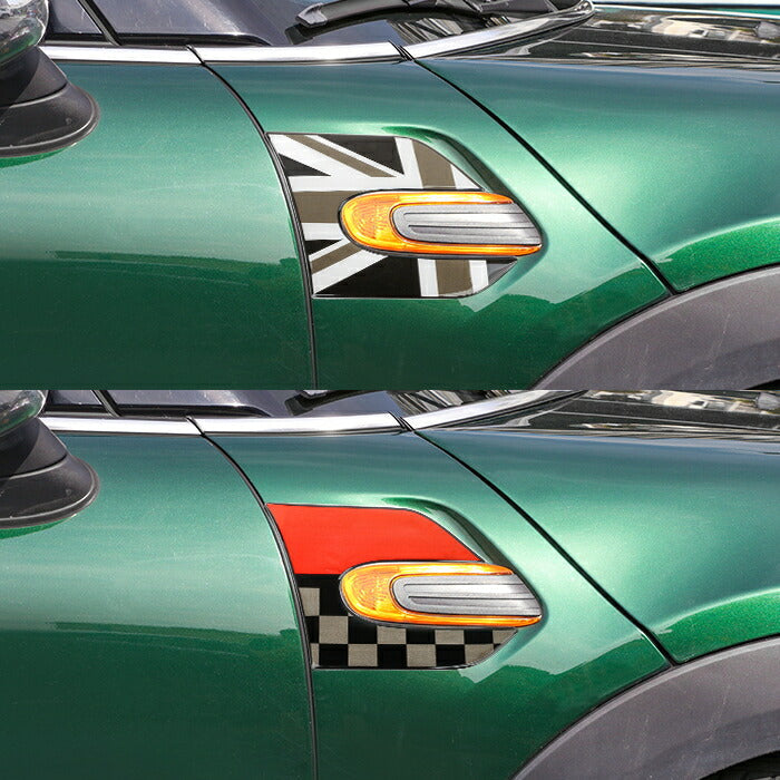 BMW MINI ミニクーパー サイド スカットル ステッカー 全4色 左右セット F55 F56 F57 デカール ユニオンジャック チェッカーフラッグ フロント フェンダー トリム カスタマイズ 車用品 ドレスアップ カスタム パーツ 外装パーツ アクセサリー