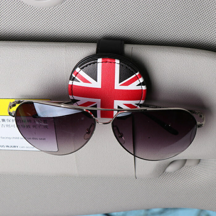 BMW ミニ などに最適 サングラス メガネ 眼鏡 ホルダー 全4色 サングラス メガネ バイザー サンバイザー ユニオンジャック チェッカーフラッグ アクセサリー カスタム パーツ