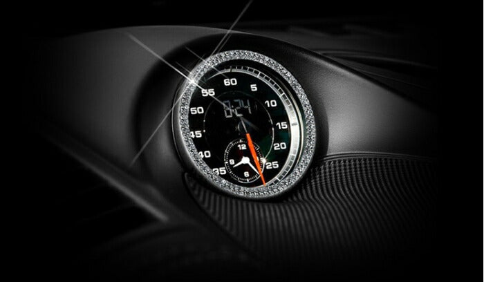 Porsche ポルシェ センター クロック リング シルバー クリスタルストーン トリム 時計 スワロフスキー風 ラインストーン ステッカー カスタムパーツ アクセサリー パーツ カスタマイズ 車用品 カーインテリア ドレスアップ 内装パーツ