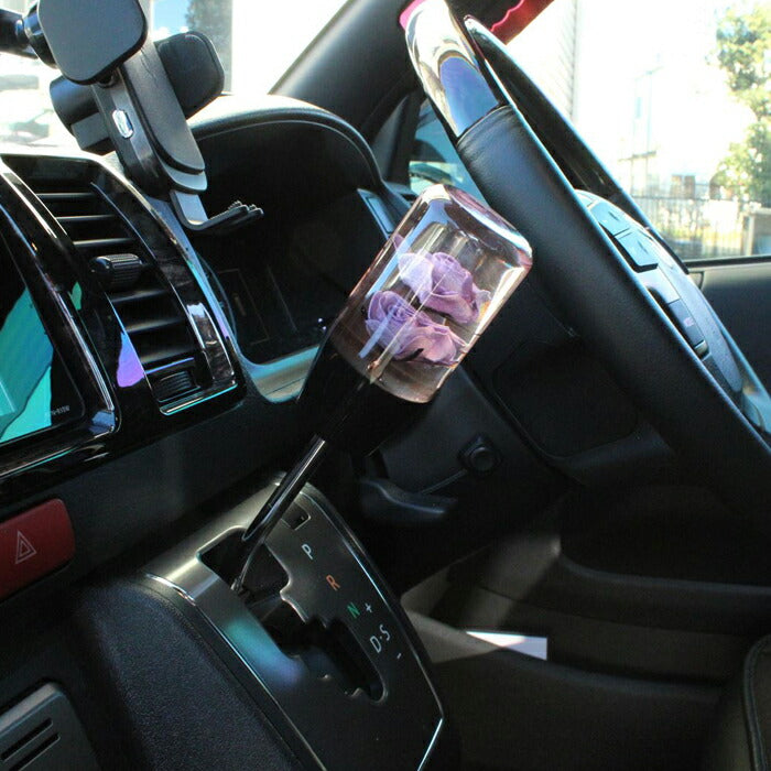 シフトノブ 水中花 花 9.3cm 変換アダプター付き 汎用 AT MT シフトノブ 交換 トラック 大型 車 ジムニー ハイエース GR86 86 BRZ などに おもしろ かわいい クリスタル ロング 口径変換 アダプター JDM 軽トラック トラック