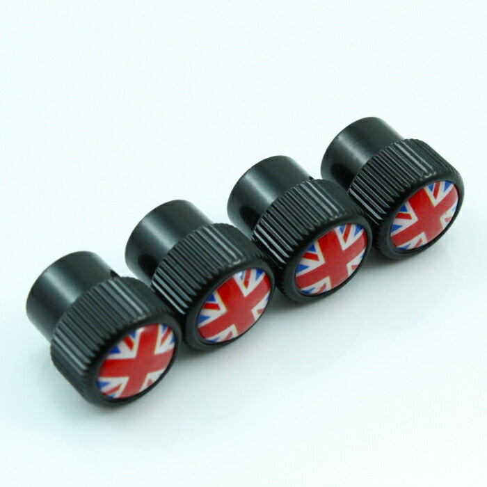 タイヤ エアバルブキャップ ブラック 4個セット 全3色 ユニオンジャック チェッカーフラッグ BMW MINI ミニクーパー などに最適 F54 F55 F56 F57 F60 R55 R56 R57 R58 R59 R60 R61 R50 R52 R53 カスタム パーツ 外装パーツ アクセサリー