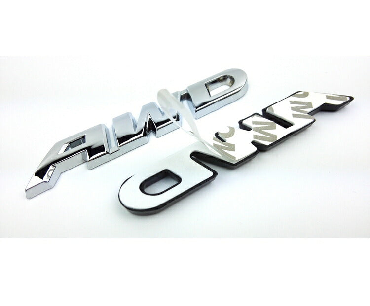 AWD エンブレム クロームメッキ 金属製 汎用 送料無料 両面テープ貼り付け ホンダ HONDA スバル SUBARU トヨタ TOYOTA ステッカー ドレスアップ カスタムパーツ 外装 おしゃれ 女性 男性 人気