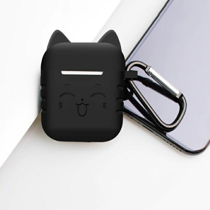 AirPods AirPods2 シリコン ケース 猫 デザイン 全6色 カラビナ付き 第2世代 エアポッズ エアポッド エアーポッズ エアーポッド カバー かわいい オシャレ キャラクター 1000円 ポッキリ ぽっきり 送料無料