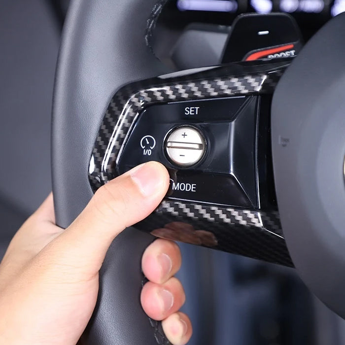 BMW ステアリング ガーニッシュ カーボン調 G60 G61 G70 G45 5シリーズ 7シリーズ X3 i5 i7 スポーツステアリング カバー ハンドル トリム アクセサリー カスタム パーツ カスタムパーツ 内装 ドレスアップ