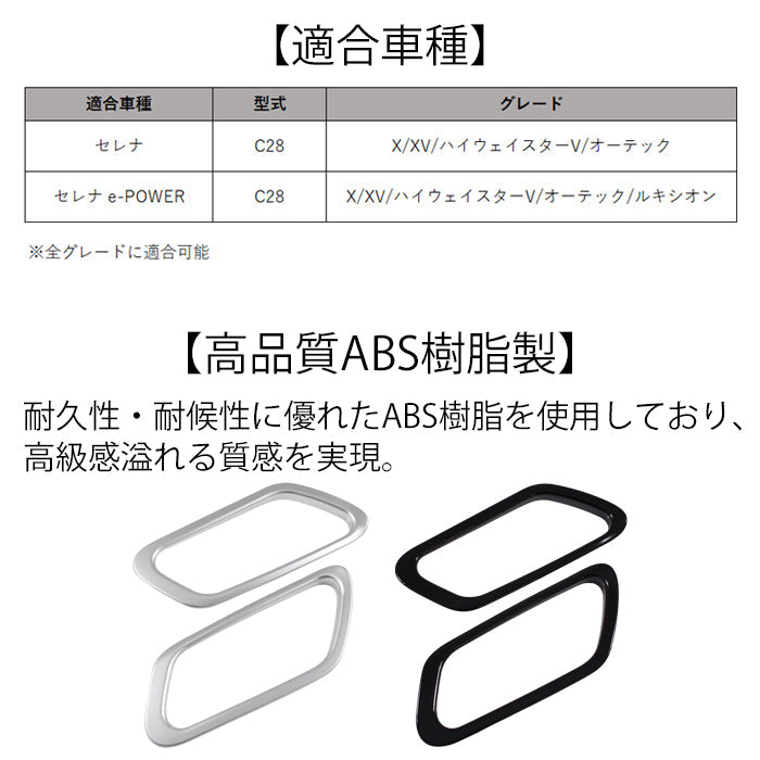 セレナ C28 インナー ドアハンドル パネル カバー 2点セット フロント用 1台分 サテンシルバー ピアノブラック トリム ガーニッシュ SERENA 新型 e-power 車用品 車内 アクセサリー カスタム パーツ 内装 外装 ドレスアップ
