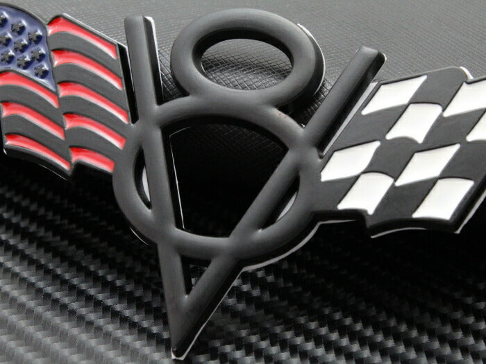 V8 エンブレム マットブラック 星条旗 チェッカーフラッグ V8 エンブレム マットブラック 星条旗 チェッカーフラッグ