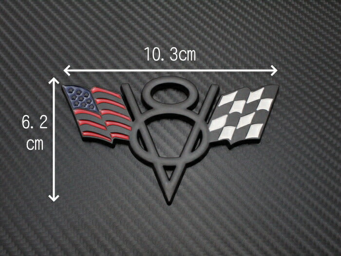 V8 エンブレム マットブラック 星条旗 チェッカーフラッグ V8 エンブレム マットブラック 星条旗 チェッカーフラッグ