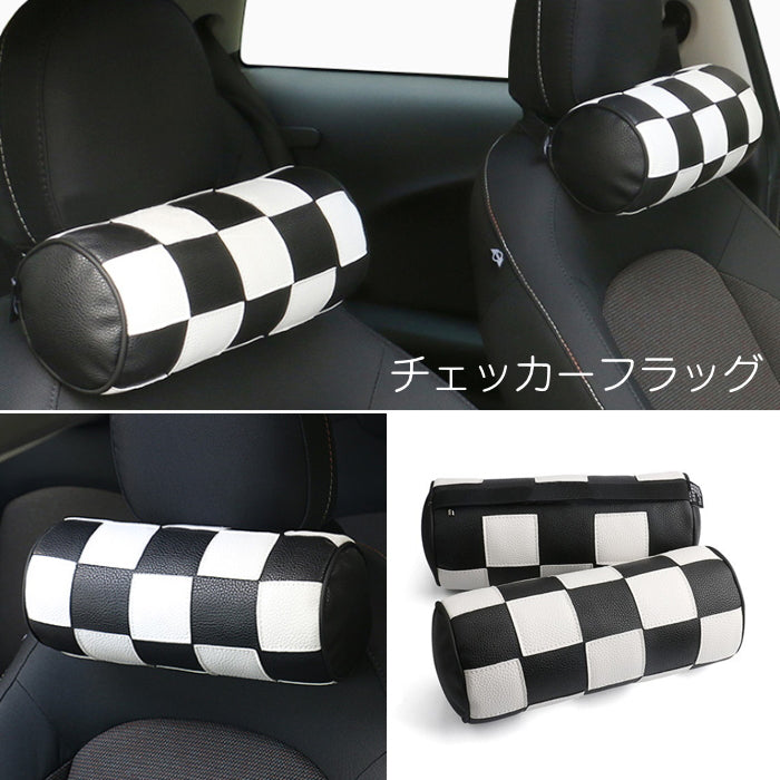 BMW MINI ミニ などに最適 ヘッドレスト クッション 2個セット 全3色 PUレザー製 低反発 枕 ユニオンジャック チェッカーフラッグ【カー用品のお店BeeTech】カスタマイズ 車用品 カーインテリア ドレスアップ 内装パーツ