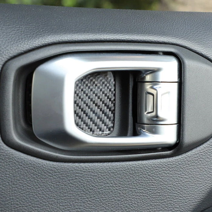 Jeep Wrangler ラングラー JL グラディエーター JT カーボン ドアハンドル プロテクター ステッカー 4Pセット 1台分 シール ジープ 全年式 全グレード ルビコン アンリミテッド サハラ アクセサリー カスタム パーツ カスタムパーツ ドレスアップ 内装