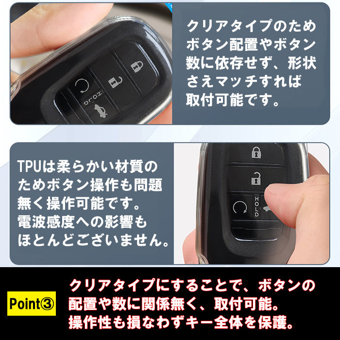 ホンダ クリア TPU キーケース キーカバー ステップワゴン ヴェゼル シビック ZR-V WR-V オデッセイ N-BOX 新型 フリード GT系 などに RP6 RP7 RP8 RV系 JF5 JF6 RC5 透明 キーホルダー メンズ レディース スマートキー アクセサリー カスタム パーツ