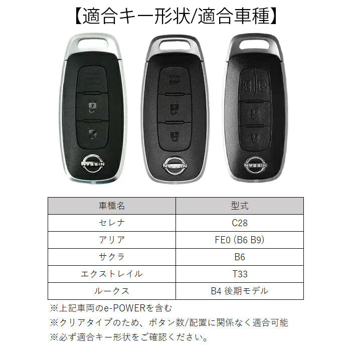 ニッサン クリア TPU キーケース キーカバー ステップワゴン セレナ C28 アリア サクラ エクストレイル T33 ルークス B4 などに 透明 NISSAN 日産 キーホルダー メンズ レディース スマートキー アクセサリー カスタム パーツ