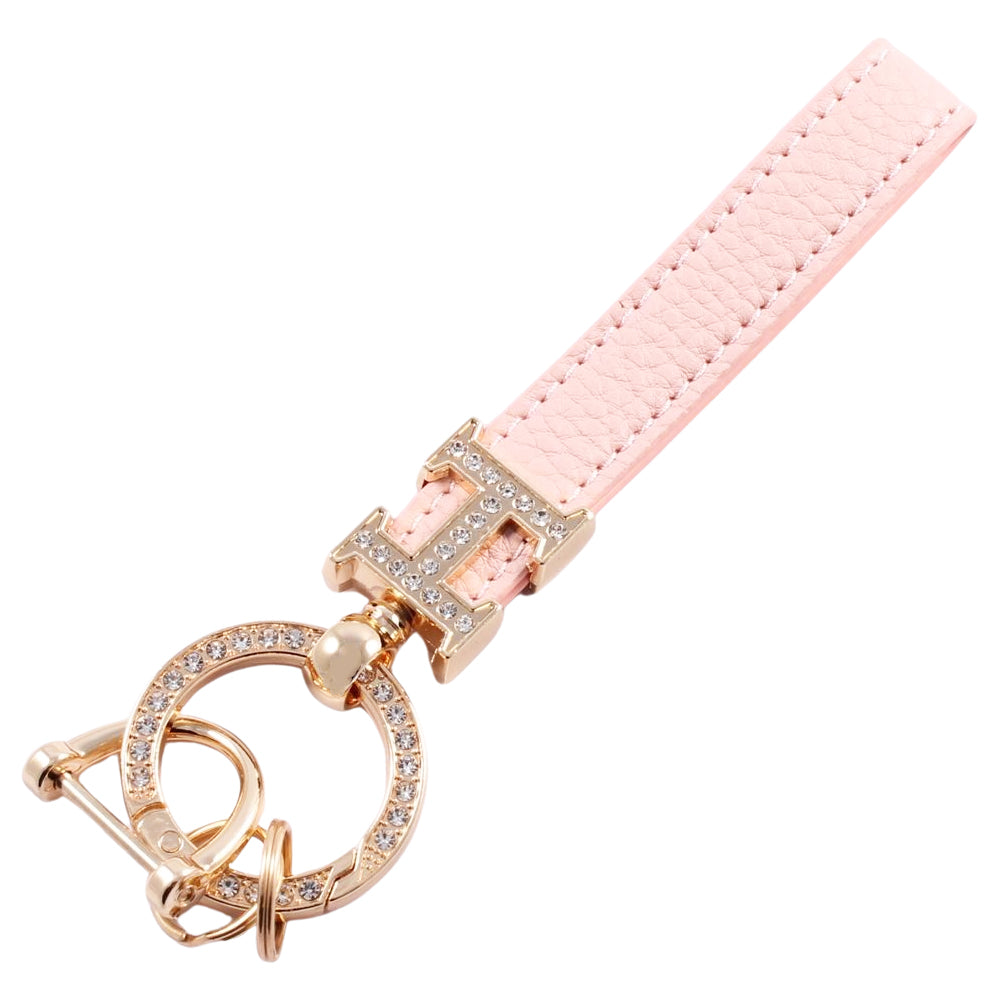 Hロゴ キーホルダー ラインストーン キーリング ストラップ シルバー ゴールド チャーム レザー 革 おしゃれ オシャレ かわいい 可愛い 大人 レディース メンズ 金具 鍵 車 ギャル パーツ キラキラ