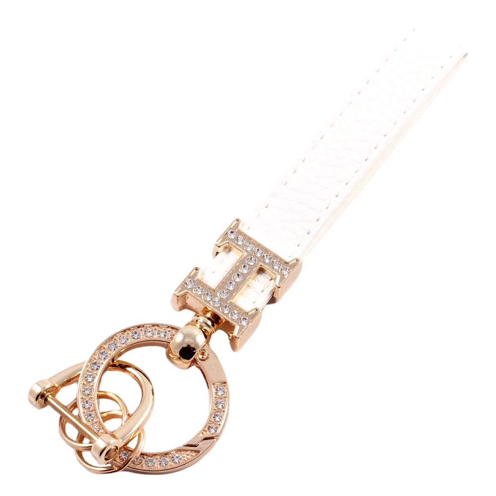 Hロゴ キーホルダー ラインストーン キーリング ストラップ シルバー ゴールド チャーム レザー 革 おしゃれ オシャレ かわいい 可愛い 大人 レディース メンズ 金具 鍵 車 ギャル パーツ キラキラ