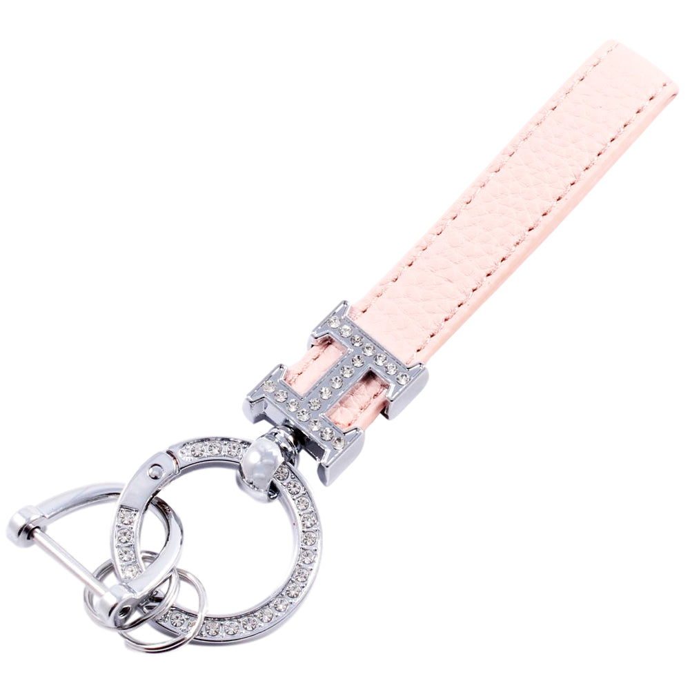 Hロゴ キーホルダー ラインストーン キーリング ストラップ シルバー ゴールド チャーム レザー 革 おしゃれ オシャレ かわいい 可愛い 大人 レディース メンズ 金具 鍵 車 ギャル パーツ キラキラ