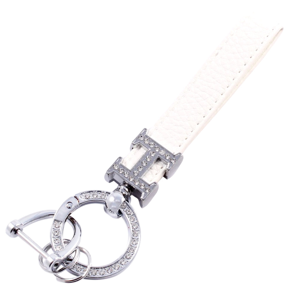 Hロゴ キーホルダー ラインストーン キーリング ストラップ シルバー ゴールド チャーム レザー 革 おしゃれ オシャレ かわいい 可愛い 大人 レディース メンズ 金具 鍵 車 ギャル パーツ キラキラ