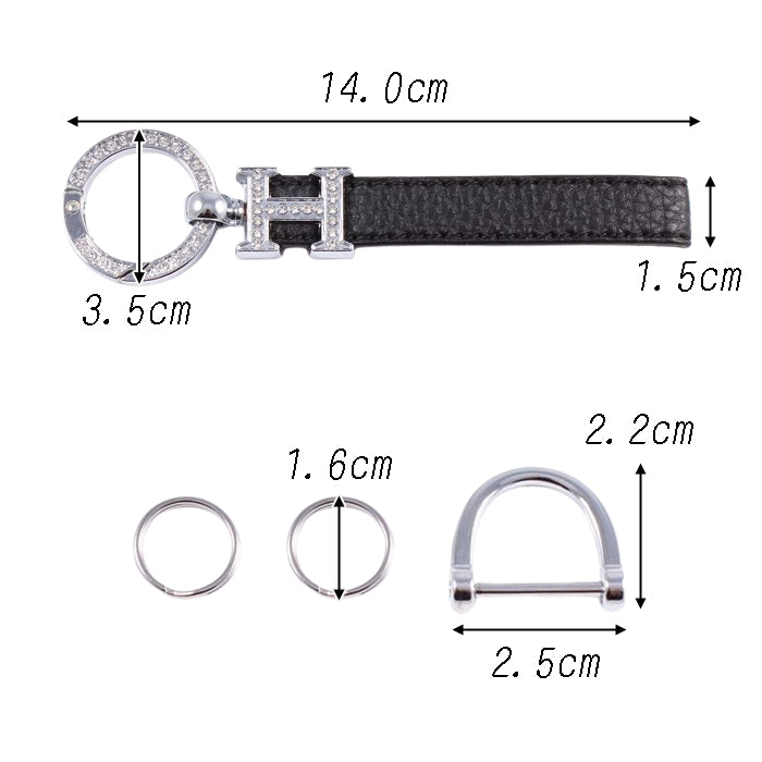Hロゴ キーホルダー ラインストーン キーリング ストラップ シルバー ゴールド チャーム レザー 革 おしゃれ オシャレ かわいい 可愛い 大人 レディース メンズ 金具 鍵 車 ギャル パーツ キラキラ