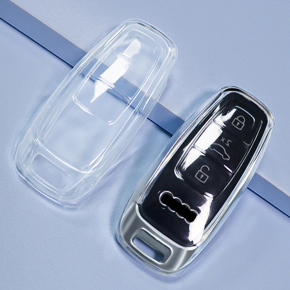 アウディ クリア TPU キーケース キーカバー A3 A6 A7 A8 Q7 Q8 S3 S6 S7 S8 RS3 e-tron eトロン アバント セダン スポーツバック クーペ ロードスター AUDI 透明 キーホルダー メンズ レディース スマートキー アクセサリー カスタム パーツ