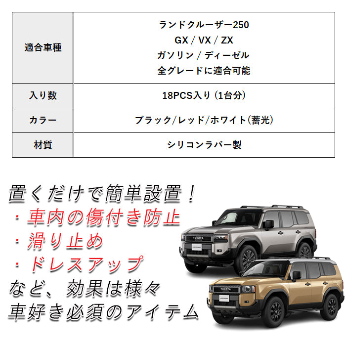 トヨタ ランドクルーザー250 適合 ノンスリップ ラバーマット 1台分 18枚セット ランクル 250 専用 ドリンクホルダー ドアポケット マット インテリア ゴムマット アクセサリー カスタム パーツ カスタムパーツ 内装パーツ 収納 便利グッズ