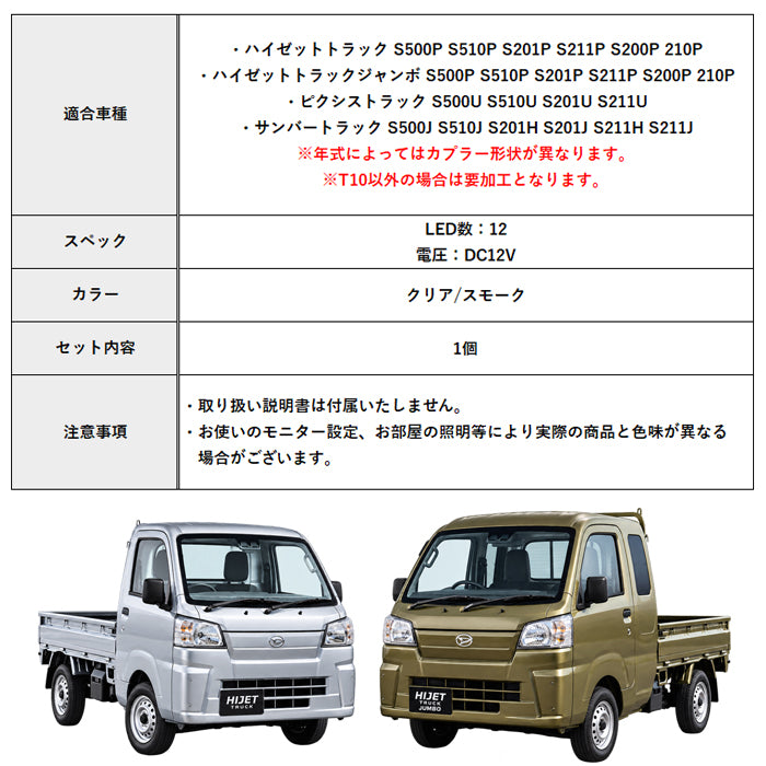 ダイハツ トヨタ スバル ハイゼットトラック / ジャンボ ピクシストラック サンバートラック LED バックランプ ライト S500P S510P S500U S510U S500J S510J S200P S210P S201P S211P 500系 200系 ハイゼット トラック HIJET ハイジェット テールランプ s500