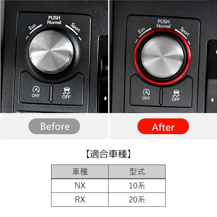 レクサス NX 10系 RX 20系 ドライブモード セレクター ダイヤル リング アルミ製 LEXUS ドライブ モード セレクト スイッチ カバー ボタン ステッカー 内装 ドレスアップ アクセサリー カスタム パーツ カスタムパーツ