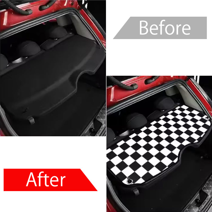 BMW MINI ミニ ミニクーパー トノカバー カバー J01 J05 U25 F65 F66 PUレザー製 ユニオンジャック ブラックユニオンジャック チェッカーフラッグ ラゲッジルーム トランク カバー マット シート ラゲッジマット アクセサリー カスタム パーツ 内装