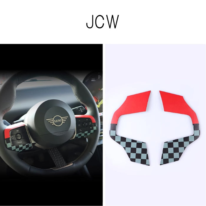 BMW MINI ミニ ミニクーパー ステアリング スイッチ パネル ステッカー F65 F66 F67 J01 J05 U25 ハンドルカバー ステアリングカバー ハンドル ボタン エンブレム シール ユニオンジャック チェッカーフラッグ JCW アクセサリー カスタム パーツ カスタムパーツ