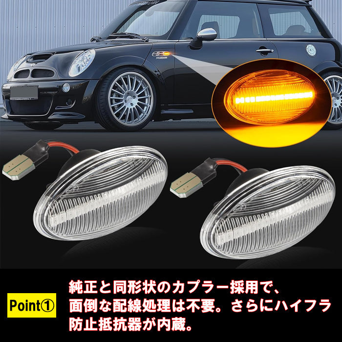 BMW MINI ミニ ミニクーパー LED サイドマーカー R50 R52 R53 シーケンシャルウインカー 左右セット ウインカー ウィンカー サイドウインカー サイドウィンカー 流れる ワン クーパー クーパーS アクセサリー カスタム パーツ カスタムパーツ ドレスアップ 外装