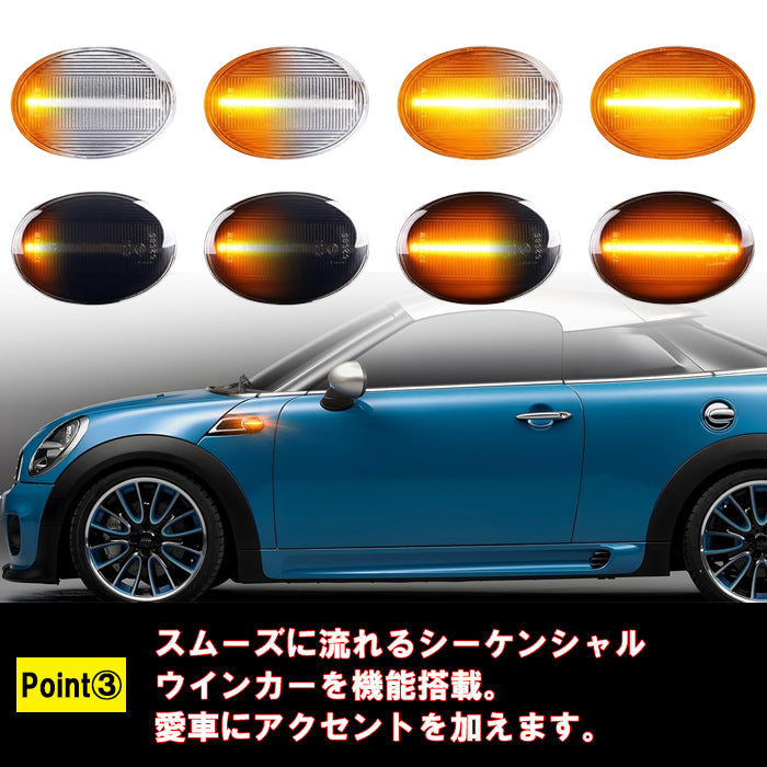 BMW MINI ミニ ミニクーパー LED サイドマーカー R55 R56 R57 R58 R59 シーケンシャルウインカー 左右セット ウインカー ウィンカー サイドウインカー サイドウィンカー 流れる ワン クーパー クーパーS アクセサリー カスタム パーツ カスタムパーツ ドレスアップ 外装