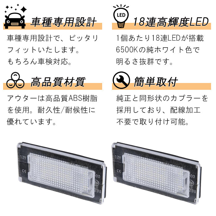 BMW MINI ミニ ミニクーパー ナンバー灯 R50 R52 R53 LED キャンセラー内蔵 ライセンスランプ ライセンスライト 交換 18連 SMD 防水 車検対応 ホワイト 爆光 明るい アクセサリー カスタム パーツ カスタムパーツ