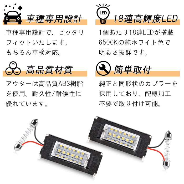 BMW MINI ミニ ミニクーパー ナンバー灯 R56 R57 R58 R59 LED キャンセラー内蔵 ライセンスランプ ライセンスライト 交換 18連 SMD 防水 車検対応 ホワイト 爆光 明るい アクセサリー カスタム パーツ カスタムパーツ