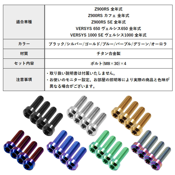 Z900RS カフェ SE CAFE ハンドルポスト クランプ チタンボルト 4本セット kawasaki カワサキ トップブリッジ  バーハンドル ハンドルクランプ 外装 カスタムパーツ カスタム ドレスアップ アクセサリー