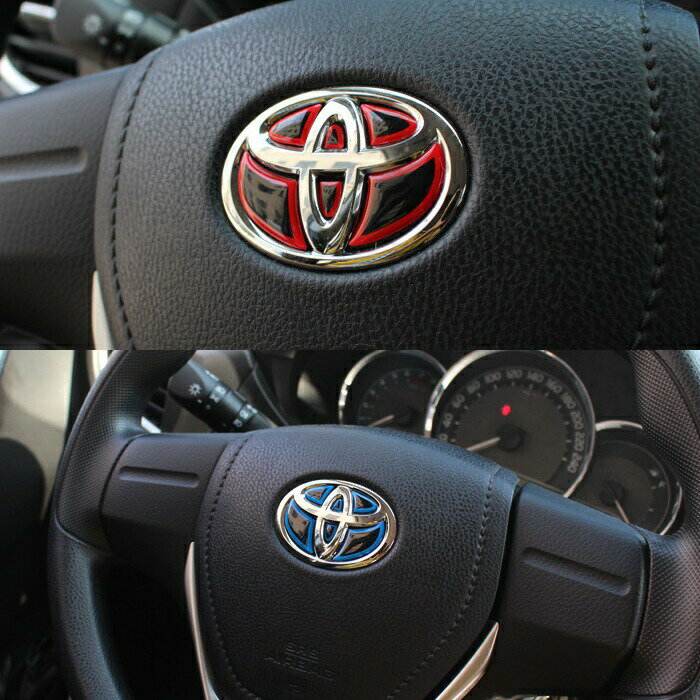 トヨタ ステアリング エンブレム ステッカー 全3色 3Dタイプ レッド ブルー カーボン ハンドル ハイブリッド シール TOYOTA ステアリングエンブレム リアルカーボン ドレスアップ 内装パーツ