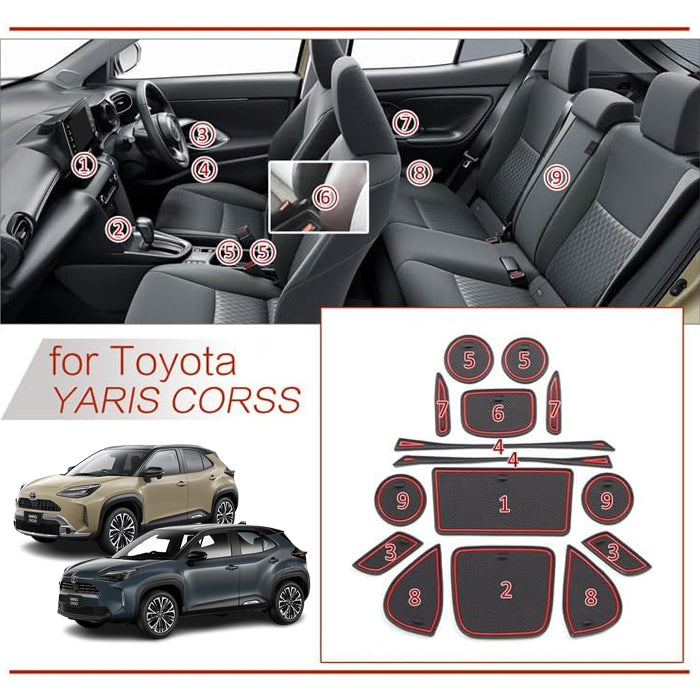 トヨタ 10系 15系 ヤリスクロス ノンスリップ ラバーマット 1台分 15枚セット ノンスリップマット ドリンクホルダー 専用 ドアポケット マット インテリア ゴムマット アクセサリー カスタム パーツ カスタムパーツ 内装パーツ 収納 YARIS CROSS ヤリクロ 便利グッズ