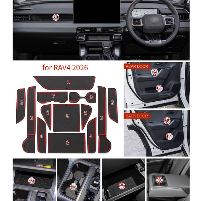 トヨタ RAV4 60系 ノンスリップマット 13点セット ラバーマット ドリンクホルダー 新型 コースター 収納 小物入れ ドアポケット ゴム 滑り止め アクセサリー カスタム パーツ カスタムパーツ 内装