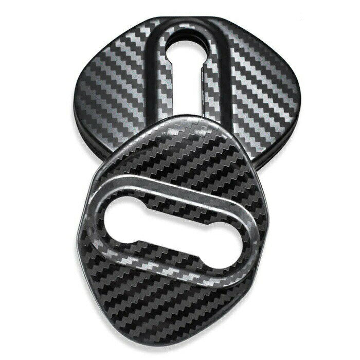 ドア ストライカー カバー 4個セット カーボン柄 ステンレス製 トヨタ ホンダ ダイハツ スズキ ニッサン マツダ ドアロック アクセサリー カスタム パーツ ステッカー ヒンジ カスタマイズ 車用品 カーインテリア ドレスアップ 内装パーツ