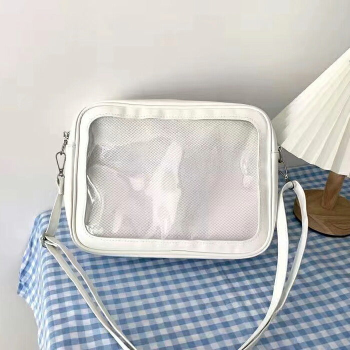 痛バッグ ショルダーバッグ PUレザー製 痛バ いたバッグ いたバ オタ活 ヲタ活 推し活 ヲタバッグ オタバッグ 缶バッジ おし活 透明 クリア 窓 レディース カワイイ かわいい