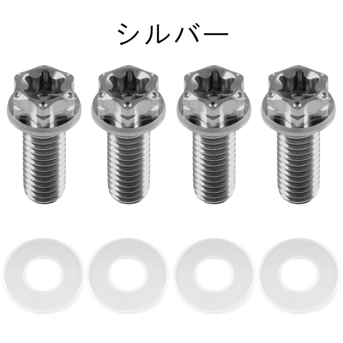 チタン ナンバーボルト 4本セット M6×15 自動車 軽自動車 普通車 トラック 錆びない おしゃれ キャップ ワッシャー付き トルクス工具付き 盗難防止 ライセンス ボルト