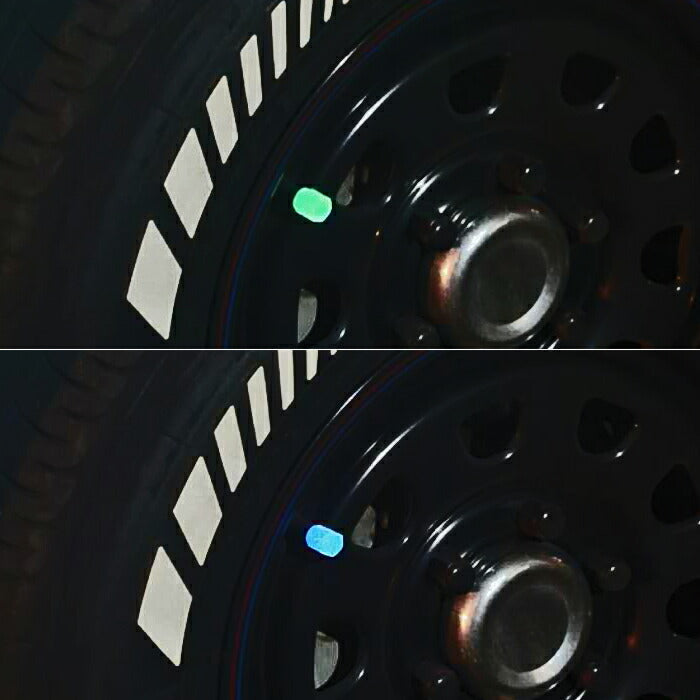 蓄光 タイヤ エアバルブ キャップ 4個セット バルブキャップ 光る 夜光 蛍光 車 トラック バイク エアバルブキャップ ホイール エアー エアーバルブ 汎用 ホンダ トヨタ ニッサン 日産 マツダ スバル ダイハツ スズキ アクセサリー カスタム パーツ