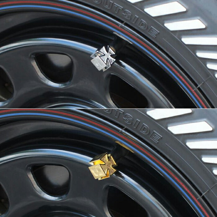 アイアンクロス タイヤ エアバルブ キャップ 4個セット バルブキャップ 十字架 型 車 トラック バイク アメリカン チョッパー アメ車 エアバルブキャップ ホイール エアー エアーバルブ 汎用 ハーレー ハーレーダビッドソン カスタム パーツ