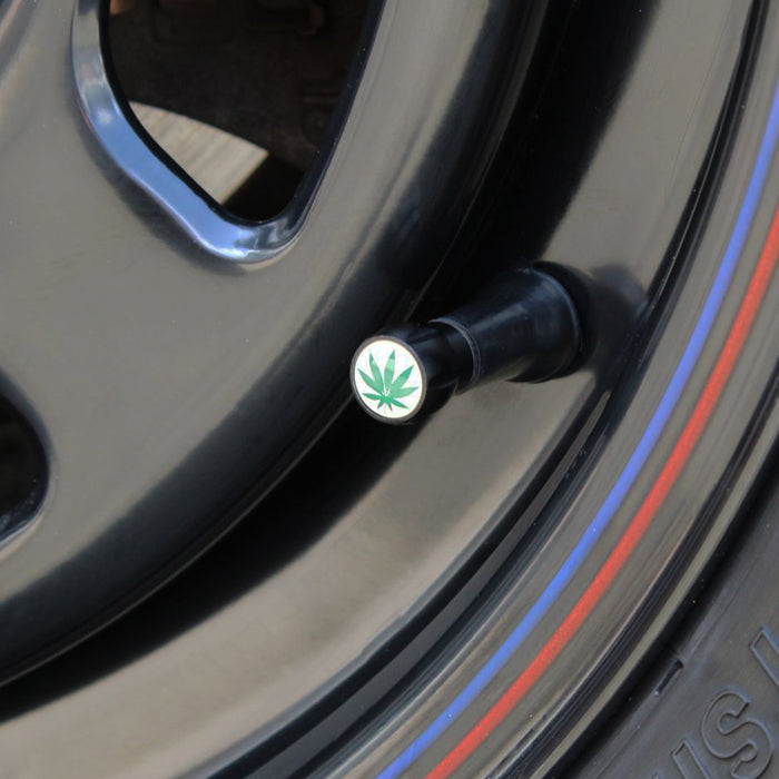 大麻柄 エア バルブ キャップ アルミ製 4個セット マリファナ柄 タイヤ 空気入れ 車 バイク 原付 エアバルブ エアーバルブ 交換 ヘンプ柄 ガンジャ エアバルブキャップ エアーバルブキャップ アクセサリー カスタム パーツ