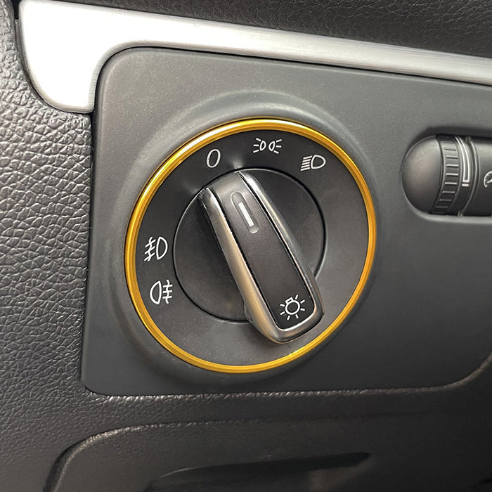 フォルクスワーゲン アルミ製 ヘッドライト スイッチ リング ゴルフ7 ゴルフ7.5 パサート トゥアレグ ポロ ビートル T-CROSS T-ROC など アクセサリー カスタム パーツ カスタムパーツ ドレスアップ 内装